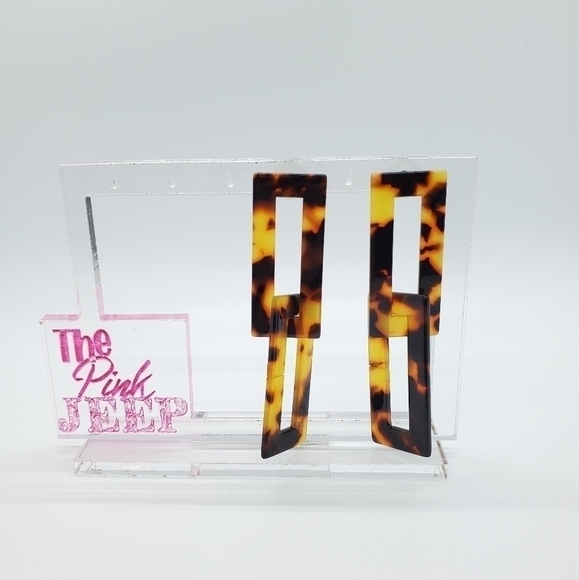 Retro Tortoise turtle shell rectangle dangle stud - Picture 1 of 4